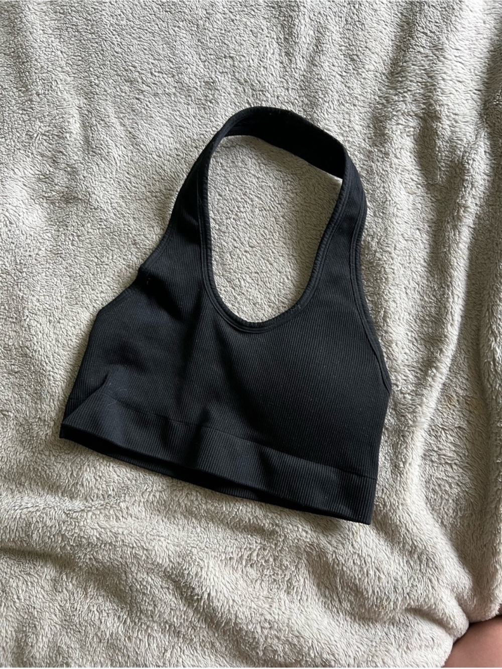 Bombshell Sportswear Black Ribbed Halter Sports Bra XS/Small - Picture 2 of 3